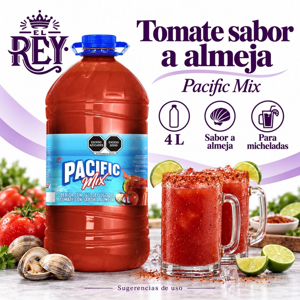 Jugo de Tomate Sabor a Almeja Pacific Mix 4LT | ficha