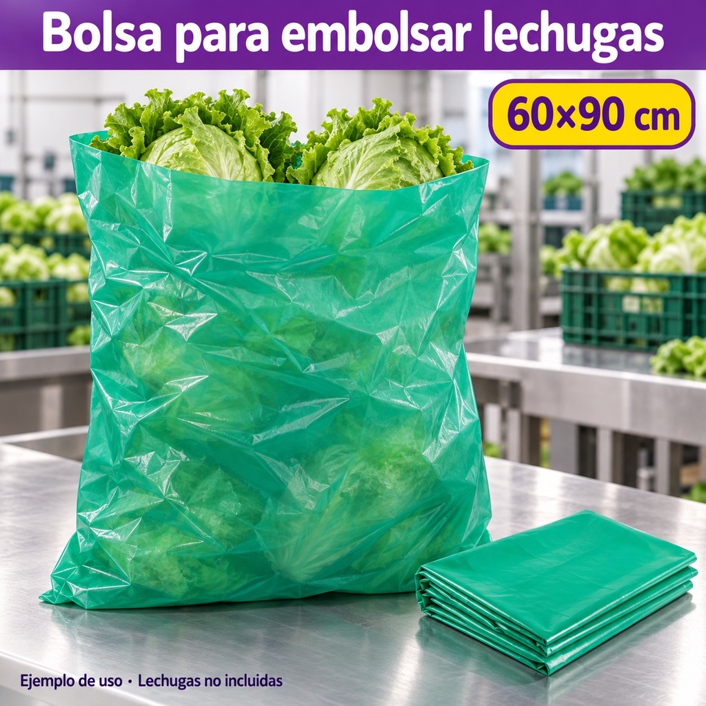 Bolsa verde con fuelle 60×90 cm | escena lechugas