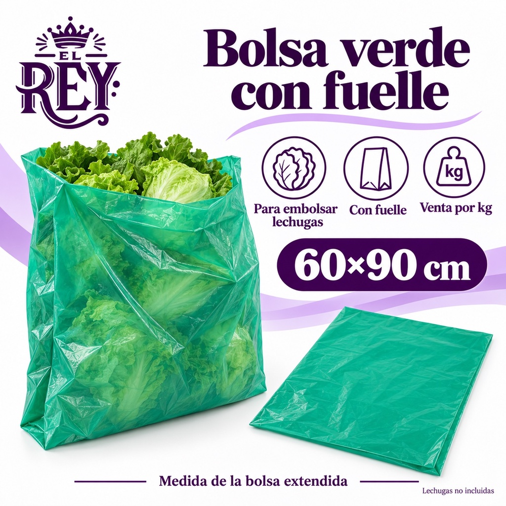Bolsa verde con fuelle 60×90 cm | ficha lechugas