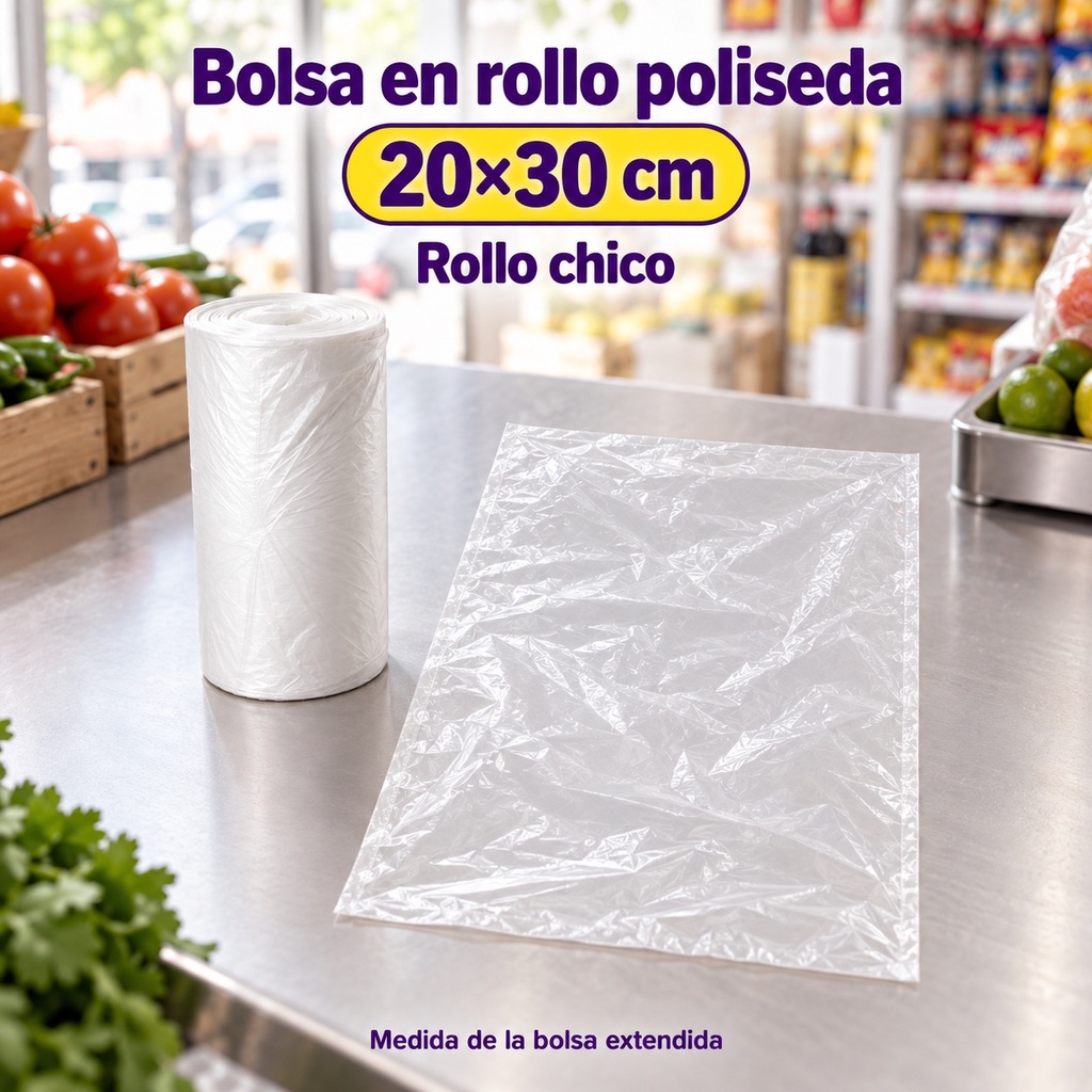 [BRPE-20X-CHI-0038] Bolsa Rollo Poliseda (Alta Densidad) (20x30, Chico) | escena sin asas