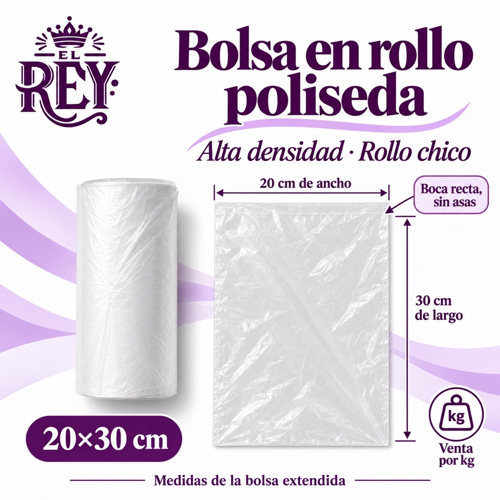 [BRPE-20X-CHI-0038] Bolsa Rollo Poliseda (Alta Densidad) (20x30, Chico) | ficha sin asas