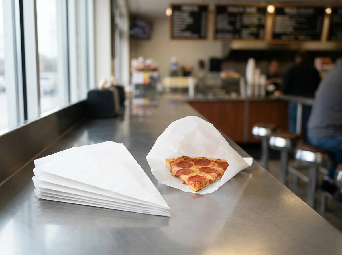 Bolsa pizza 9x12 - barra de snack bar con bolsas apiladas