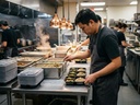 Contenedor 3 divisiones - llenado en cocina comercial