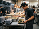 Contenedor 3 divisiones - llenado en cocina comercial