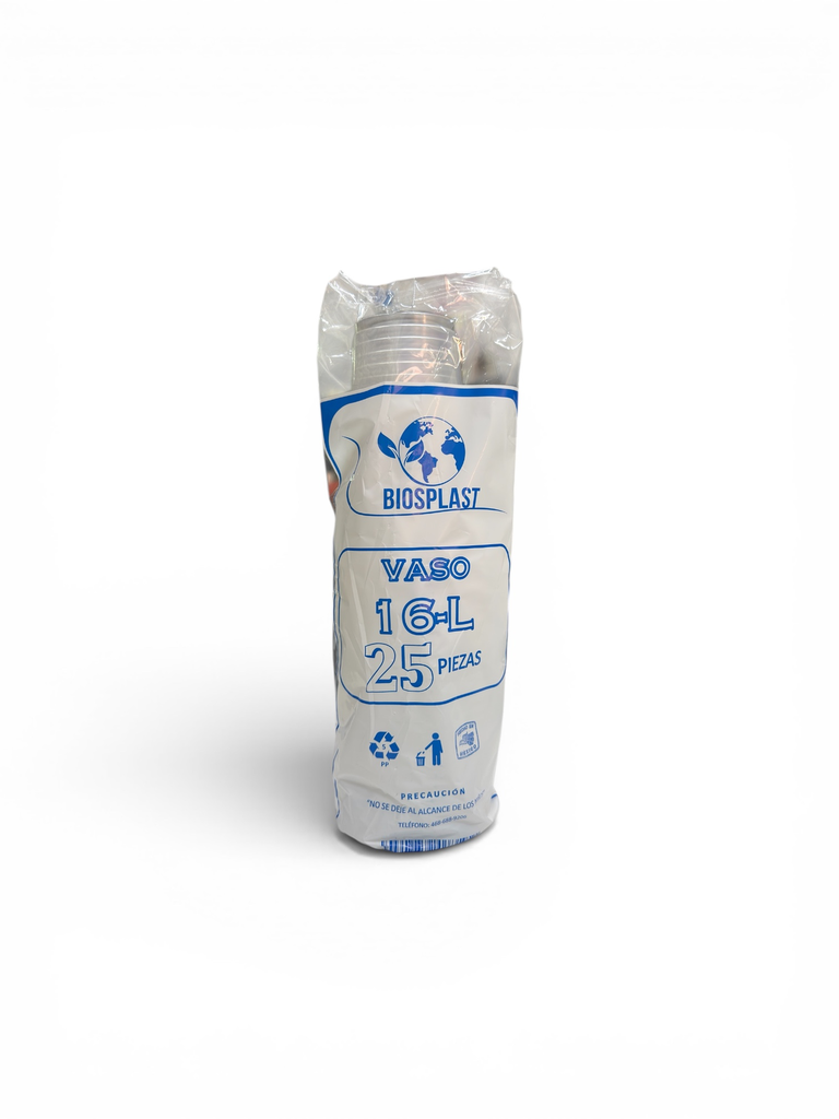 [VAS-0027] VASO PLÁSTICO 16L (LISO) ECONÓMICO BIOPLAST C/25u