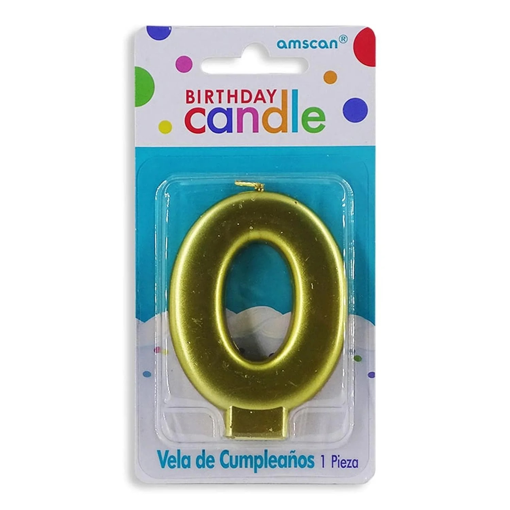 VELA DE NÚMERO 0 ORO METÁLICO AMSCAN