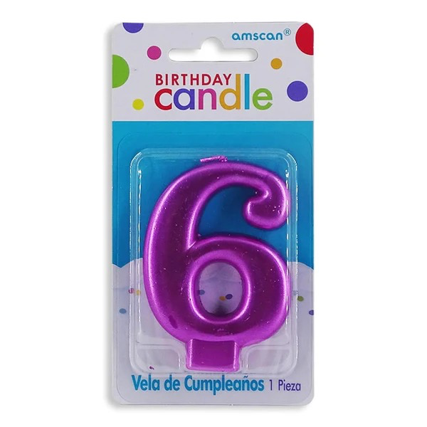 VELA DE NÚMERO 6 ROSA METÁLICO AMSCAN
