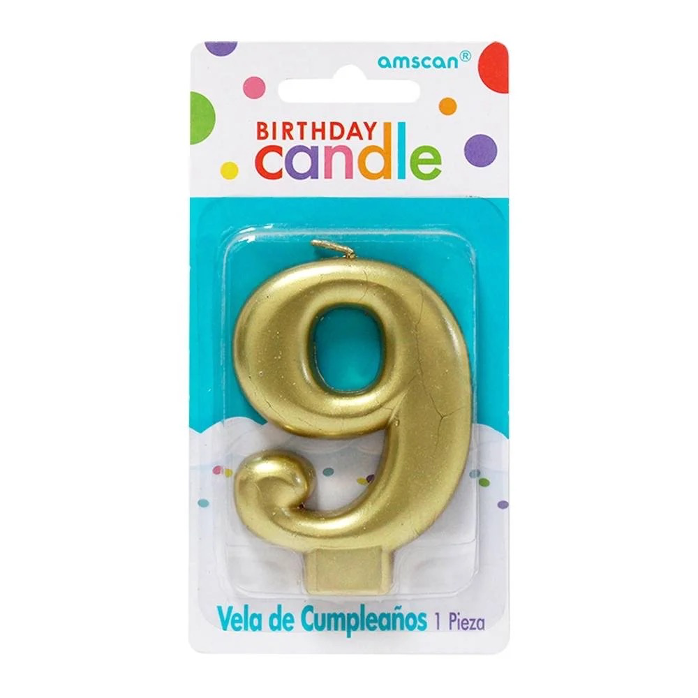 VELA DE NÚMERO 9 ORO METÁLICO AMSCAN