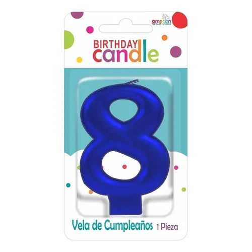 VELA DE NÚMERO 8 AZUL METÁLICO AMSCAN