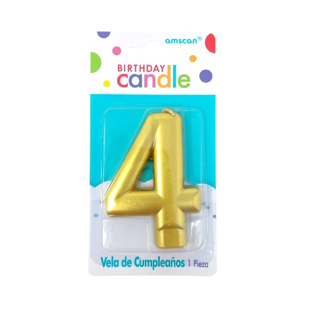 VELA DE NÚMERO 4 ORO METÁLICO AMSCAN