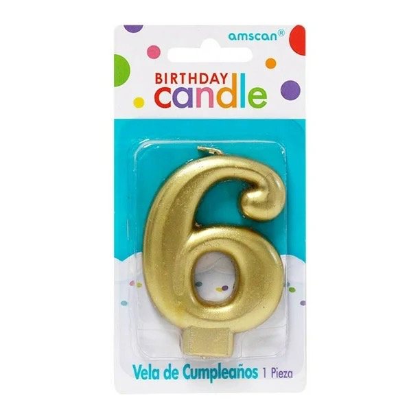 VELA DE NÚMERO 6 ORO METÁLICO AMSCAN