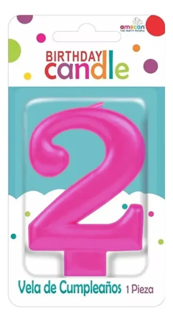 VELA DE NÚMERO 2 ROSA METÁLICO AMSCAN