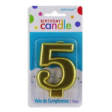 VELA DE NÚMERO 5 ORO METÁLICO AMSCAN