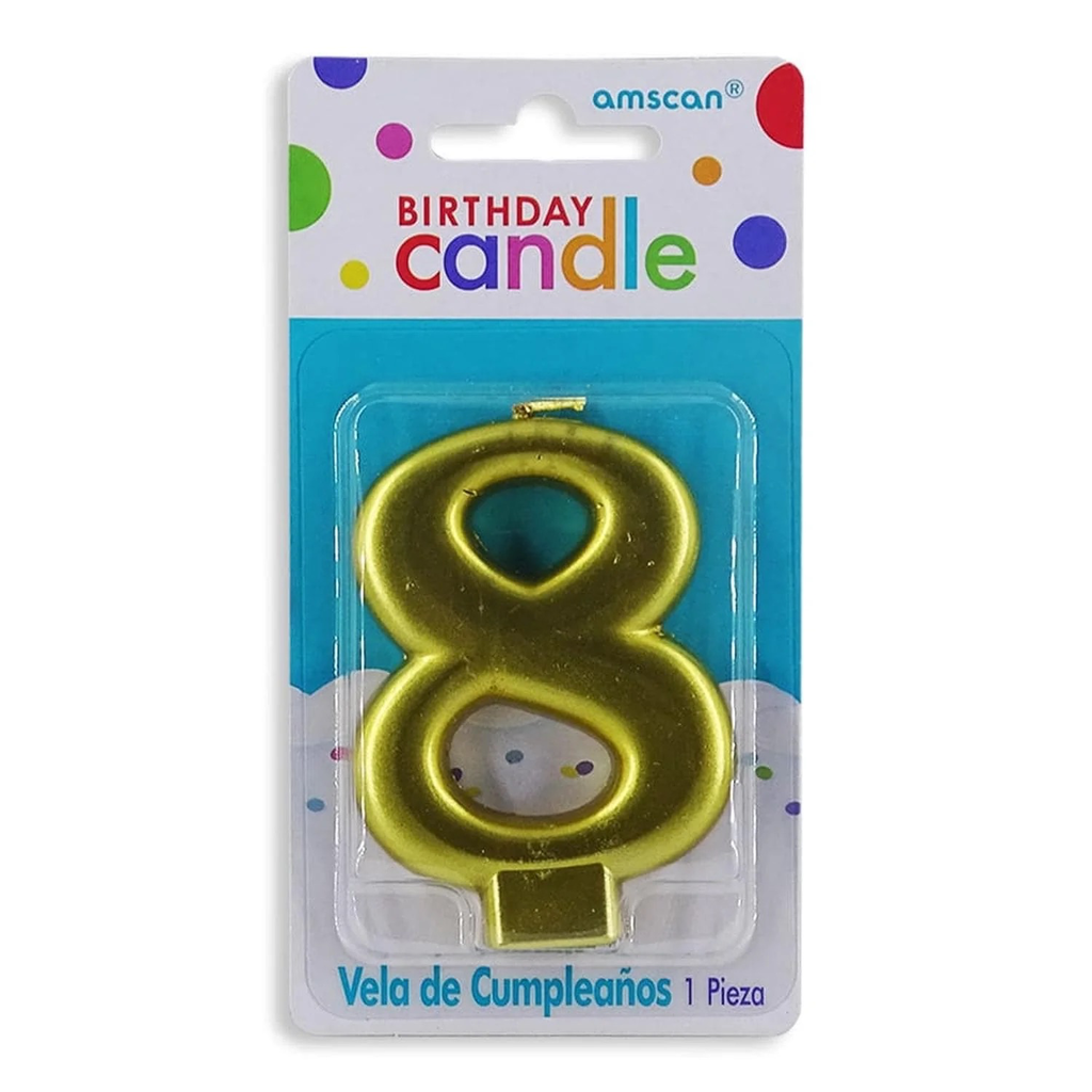 VELA DE NÚMERO 8 ORO METÁLICO AMSCAN