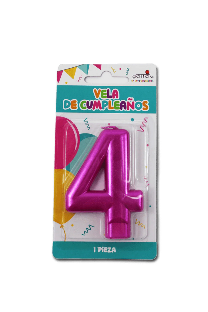 VELA DE NÚMERO 4 ROSA METÁLICO AMSCAN