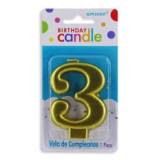 VELA DE NÚMERO 3 ORO METÁLICO AMSCAN