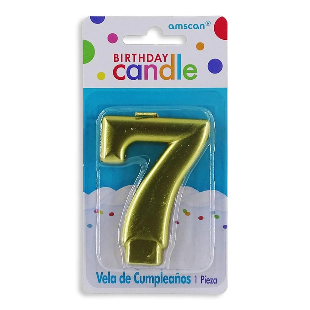 VELA DE NÚMERO 7 ORO METÁLICO AMSCAN