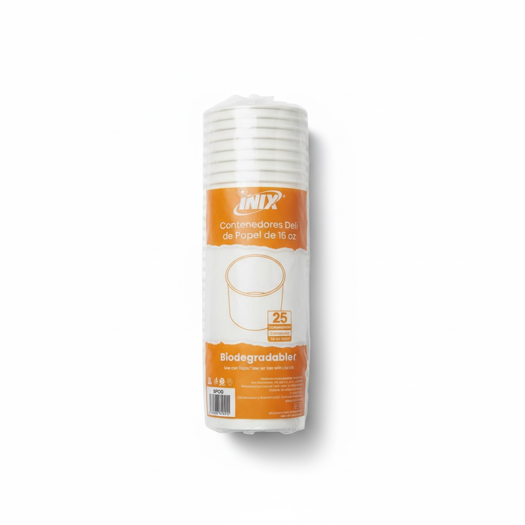 ENVASE PAPEL BLANCO 16OZ  INIX 25PZ
