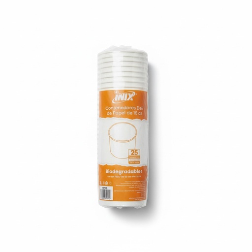 [EPB1-0550] Envase Papel Blanco 16OZ  Inix 25PZ