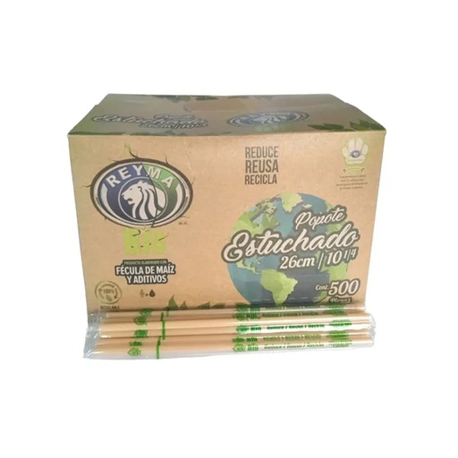 [BPRE-0249] Bio Popote Reyma Estuchado Largo 26CM 500u