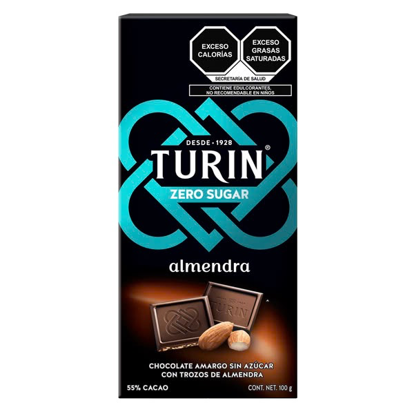 TABLILLA CHOCOLATE AMARGO SIN AZUCAR TURIN 100G