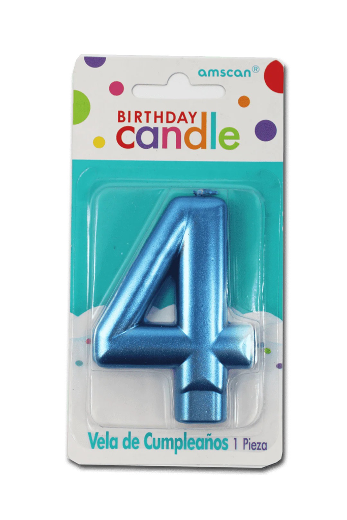 VELA DE NÚMERO 4 AZUL METÁLICO AMSCAN