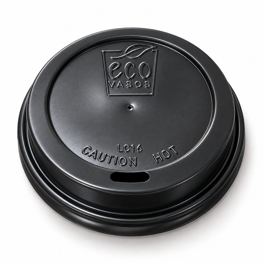Tapa Negra 16oz (LC16) Capuchino para Vaso de Papel Ecovaso  C/50u