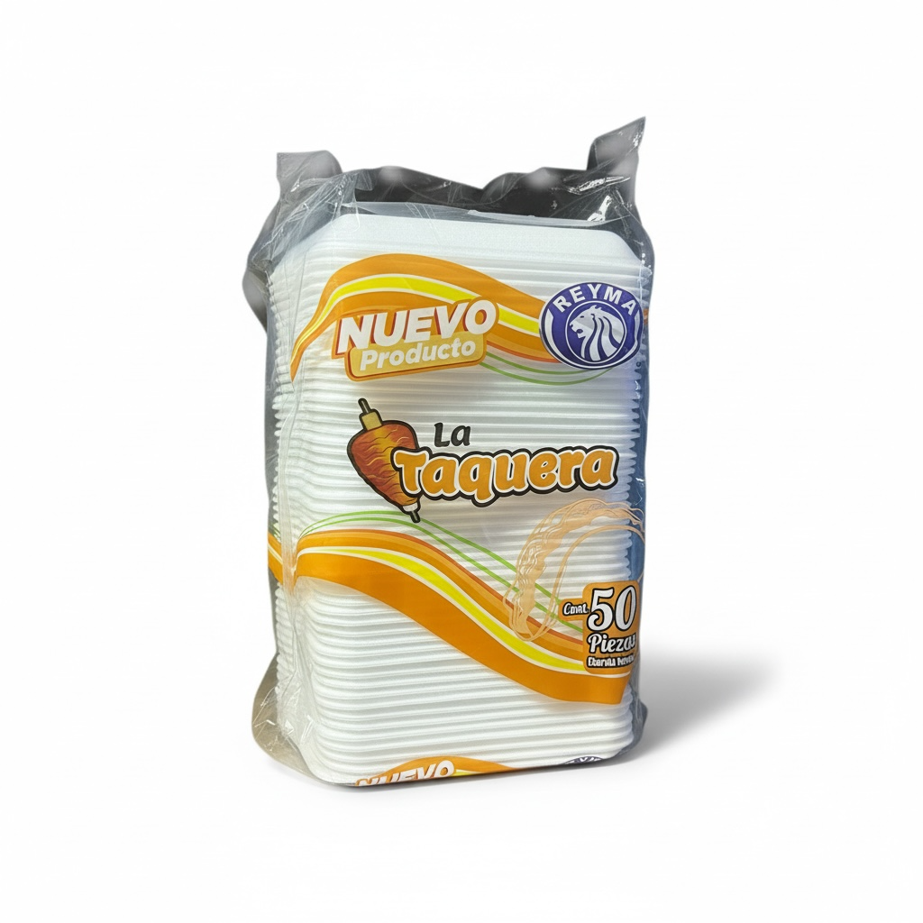 CHAROLA UNICEL TAQUERA REYMA 50u