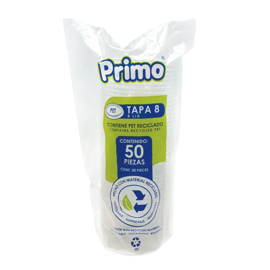 [INT7501219119970] TAPA PARA VASO 8oz PET PRIMO C/50u