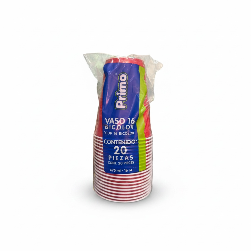 [VPR1-1153] VASO PLÁSTICO ROJO 16oz PRIMO C/20u