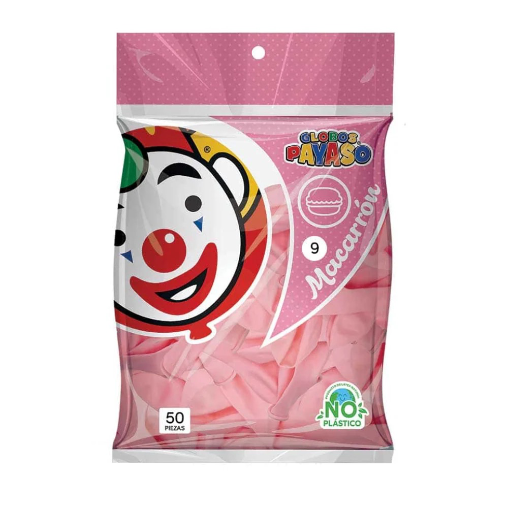GLOBO DECORATOR 9" COLOR FRESA MACARRÓN EL PAYASO C/50u