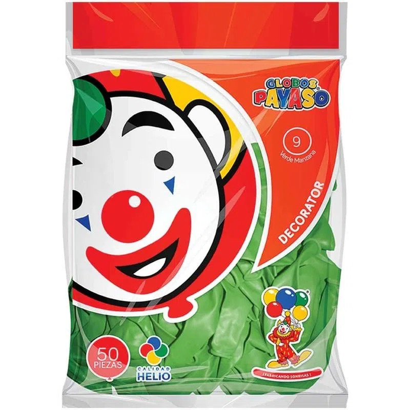 [GLO-0028] GLOBO DECORATOR 9" COLOR VERDE MANZANA EL PAYASO C/50u