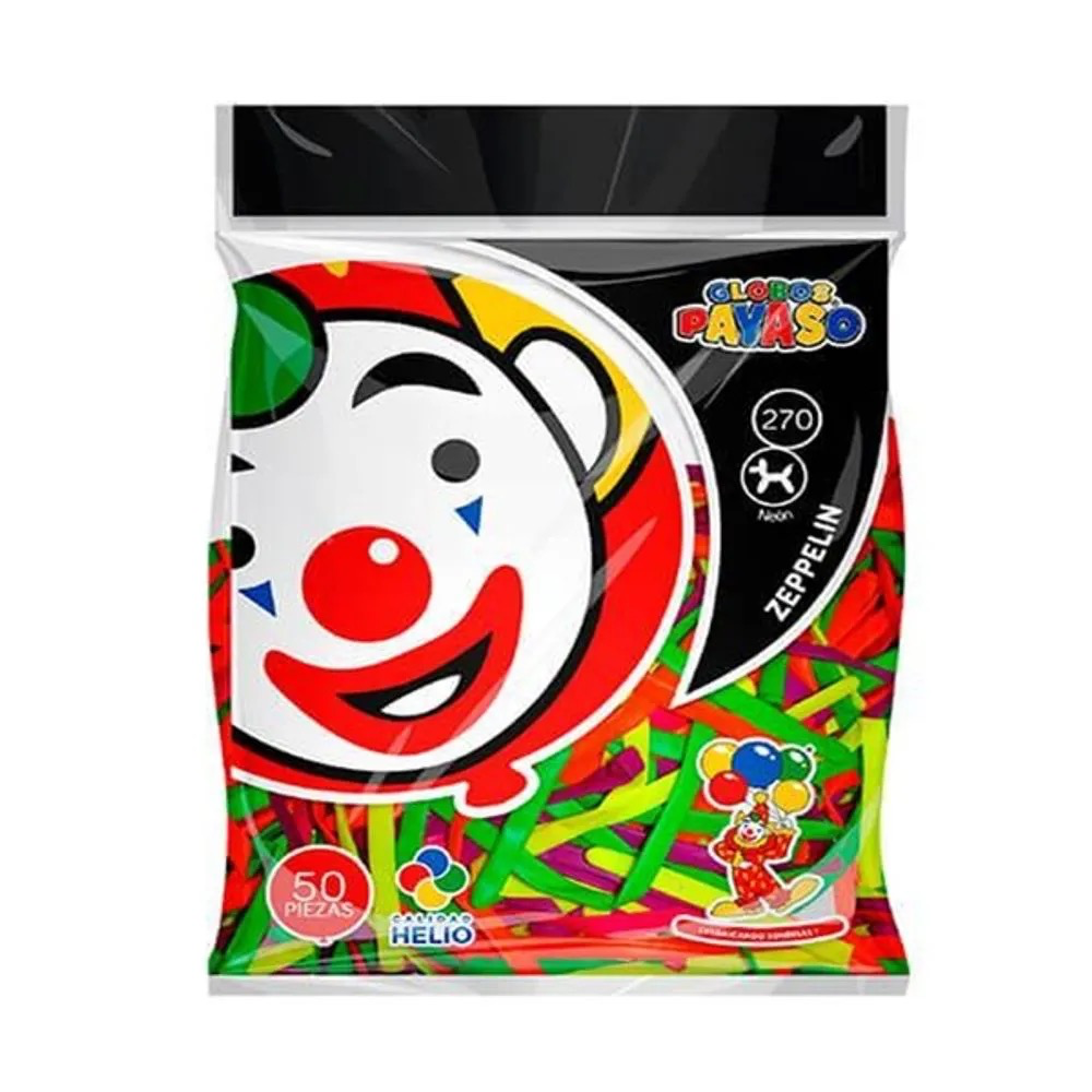 GLOBO ZEPPELIN #270 COLOR NEÓN SURTIDO PAYASO C/100u