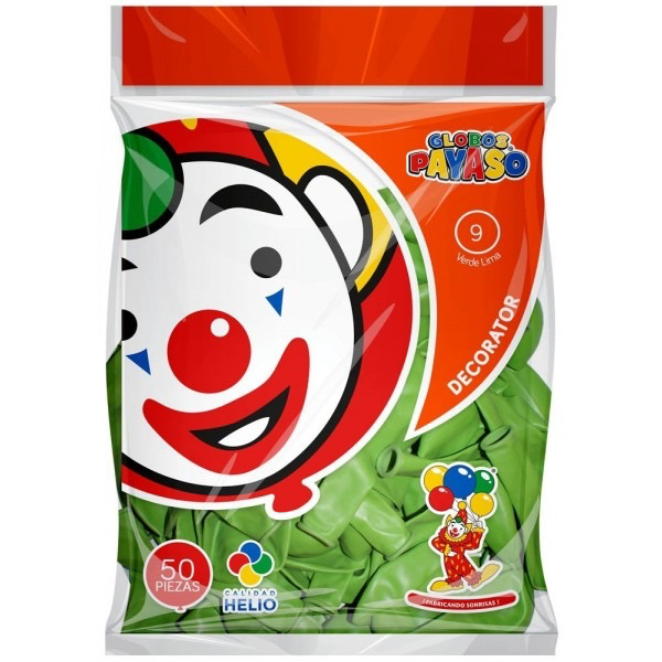 GLOBO DECORATOR 9" COLOR VERDE LIMA EL PAYASO C/50u