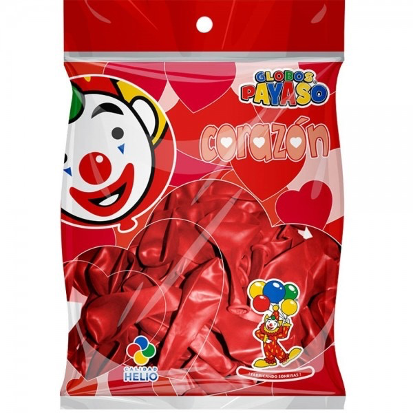 GLOBO EN FORMA DE CORAZÓN 10" COLOR ROJO EL PAYASO C/50u