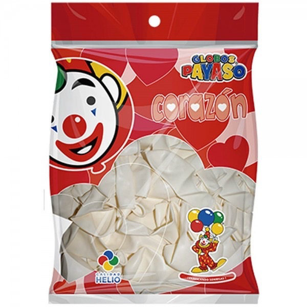GLOBO EN FORMA DE CORAZÓN 10" COLOR BLANCO EL PAYASO C/50u