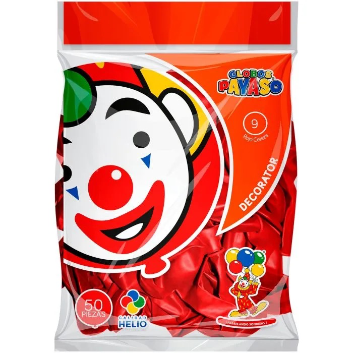 GLOBO DECORATOR 9" COLOR ROJO CEREZA EL PAYASO C/50u