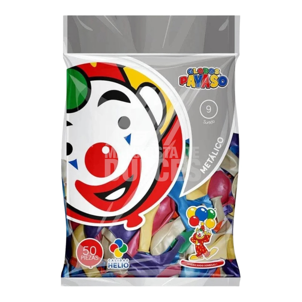 GLOBO DECORATOR 9" SURTIDO MÉTALICO EL PAYASO C/50u