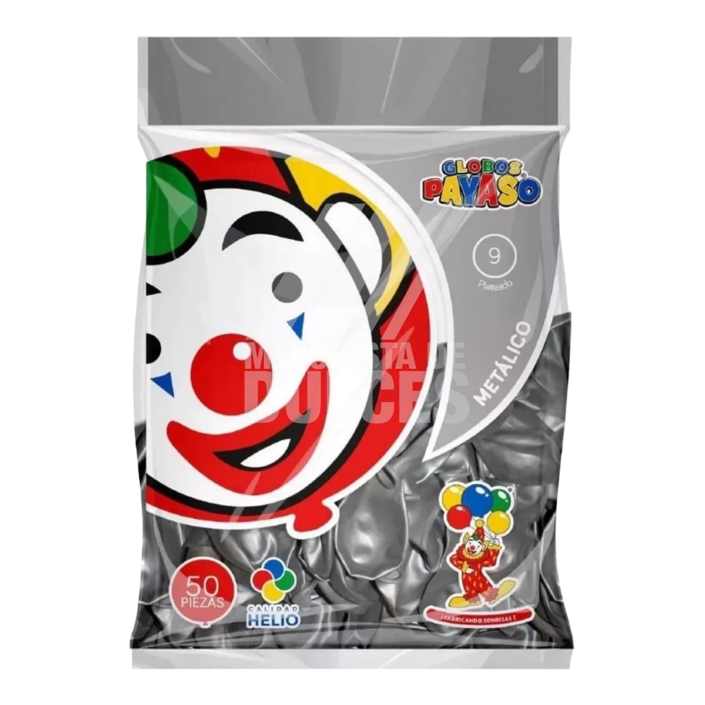 GLOBO DECORATOR 9" PLATA MÉTALICO EL PAYASO C/50u