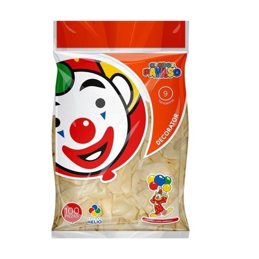 GLOBO DECORATOR 9" TRANSPARENTE EL PAYASO C/50u