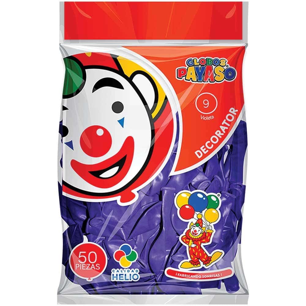 GLOBO DECORATOR 9" COLOR VIOLETA EL PAYASO C/50u