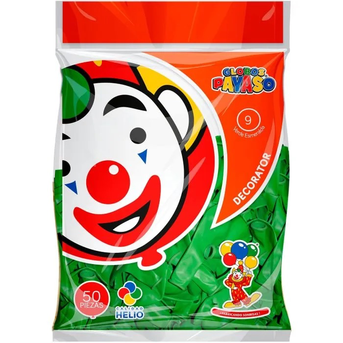 GLOBO DECORATOR 9" COLOR VERDE ESMERALDA EL PAYASO C/50u