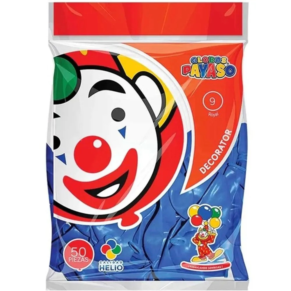 GLOBO DECORATOR 9" AZUL ROYAL EL PAYASO C/50u