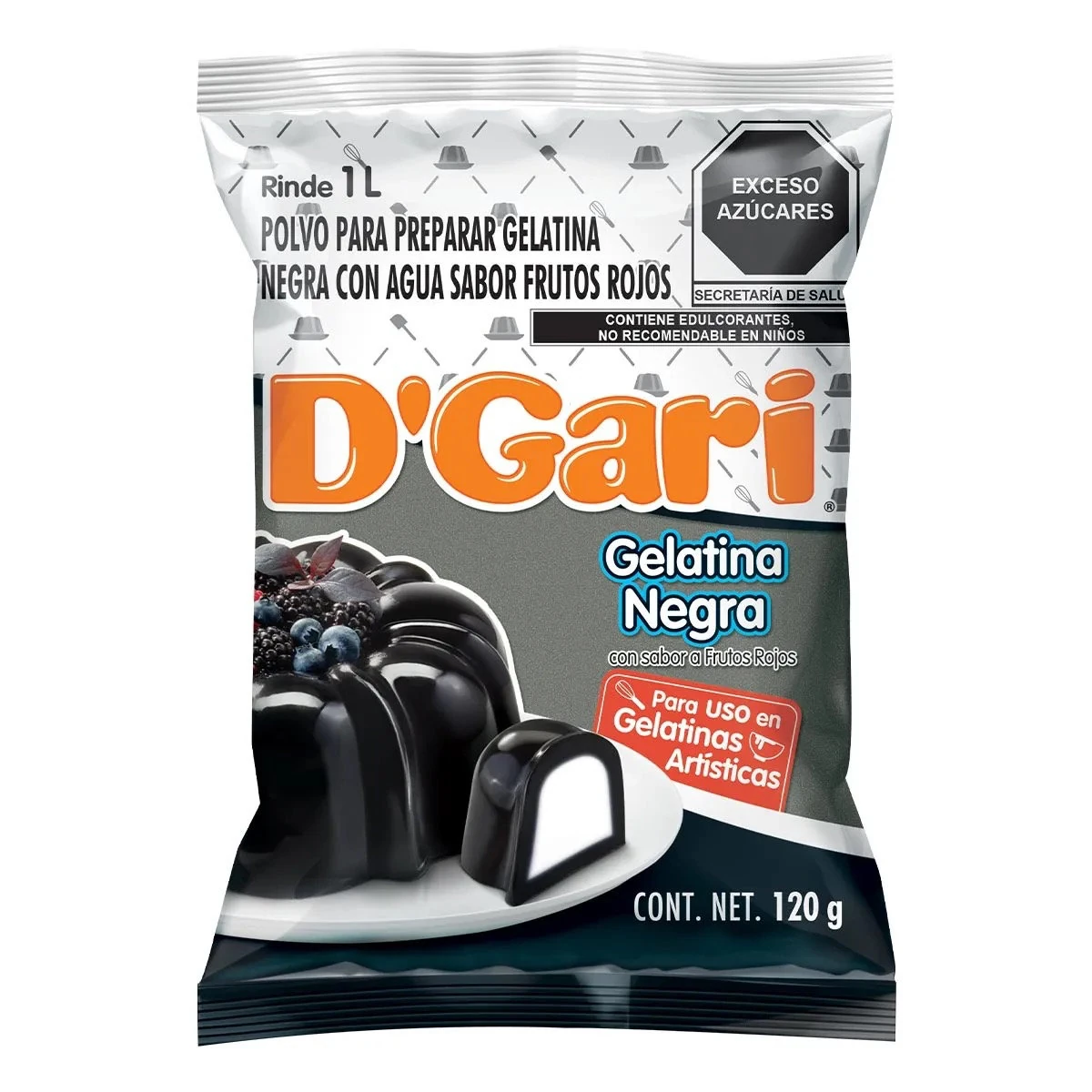 Polvo para Preparar Gelatina Negra D´gari Sabor Frutos Rojos de Agua 120gr