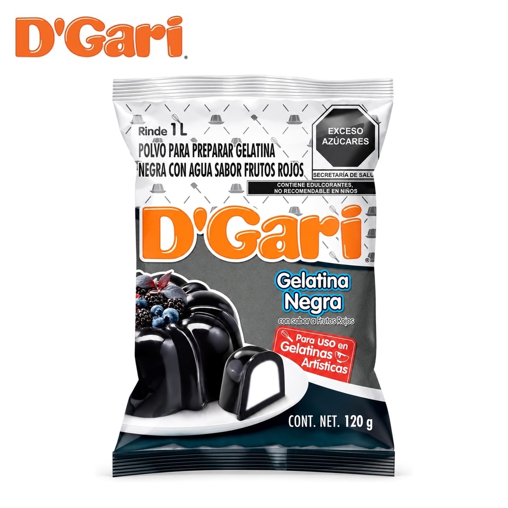 Polvo para Preparar Gelatina Negra D´gari Sabor Frutos Rojos de Agua 120gr