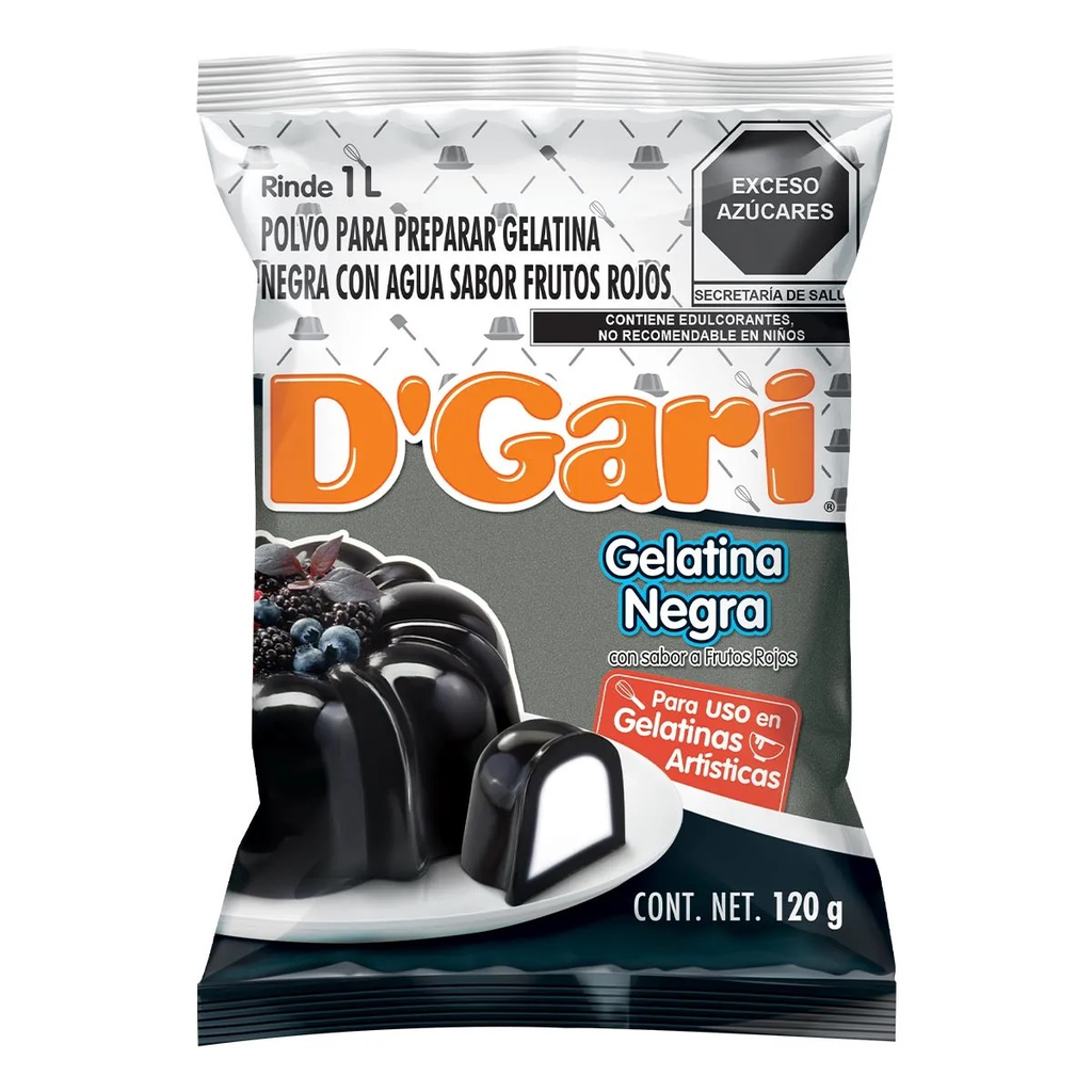 POLVO PARA PREPARAR GELATINA NEGRA D´GARI SABOR FRUTOS ROJOS DE AGUA 120gr