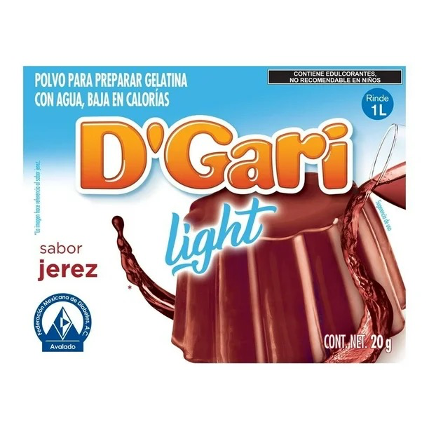POLVO PARA PREPARAR GELATINA D´GARI SIN AZÚCAR SABOR JEREZ DE AGUA  20gr