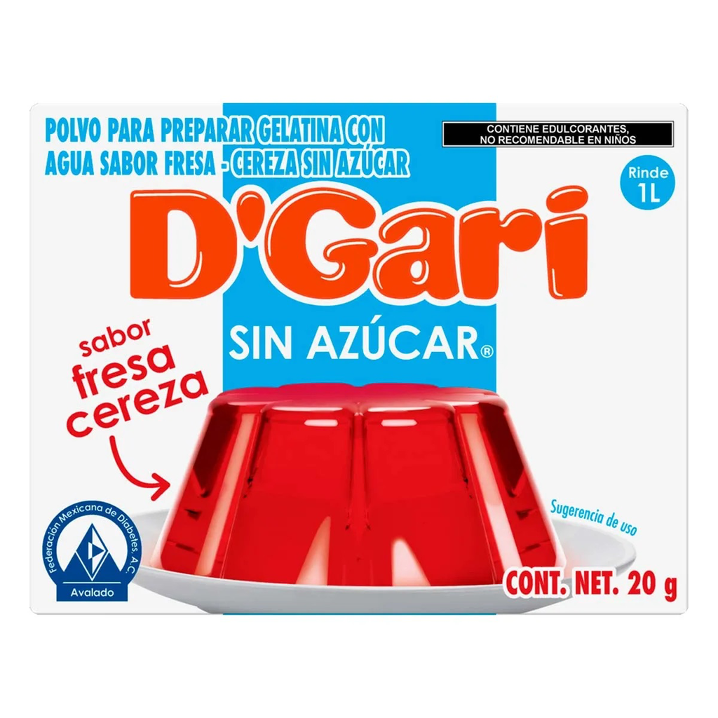 POLVO PARA PREPARAR GELATINA D´GARI SIN AZÚCAR SABOR FRESA DE AGUA 20gr