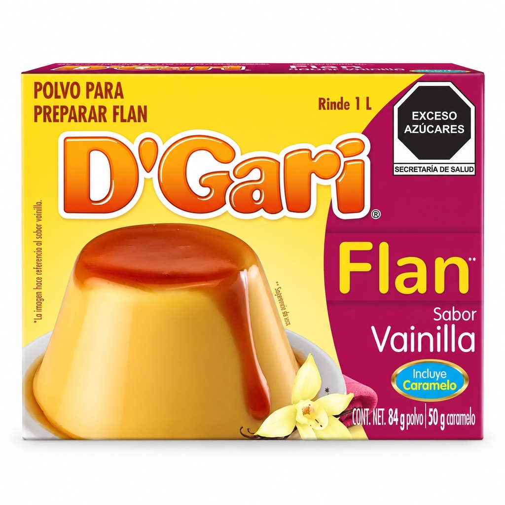 Polvo para Preparar Flan D´gari  Vainilla con Caramelo 84GRS