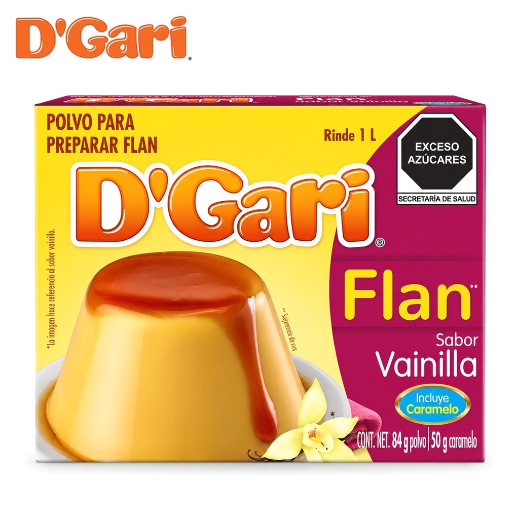 Polvo para Preparar Flan D´gari  Vainilla con Caramelo 84GRS